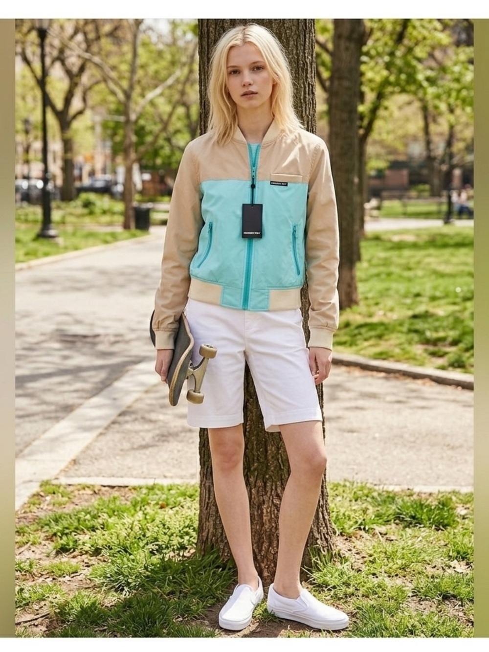 Members Only Beige and Light Blue Jacket